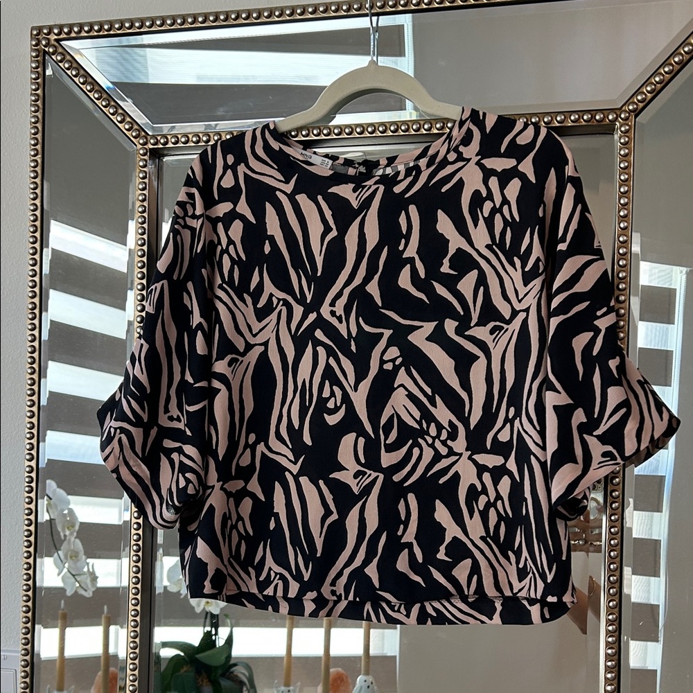 Mango Black and Pink Patterned Blouse